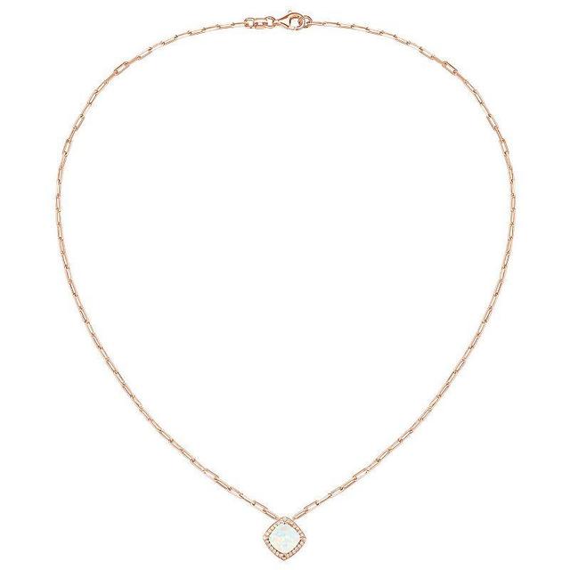 14k Rose Gold Over Silver Lab-Created Opal & White Sapphire Pendant Necklace, Womens Pink Tone Product Image