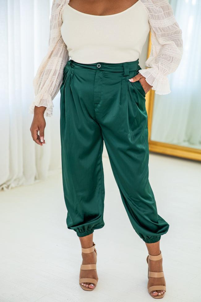 Everything Has Changed Hunter Green Satin Joggers FINAL SALE Product Image