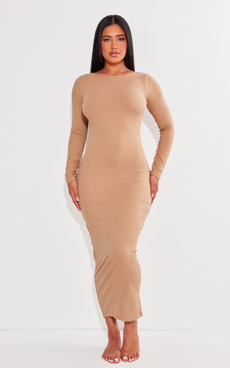 Shape Taupe Sculpted Long Sleeve Low Back Maxi Dress Product Image