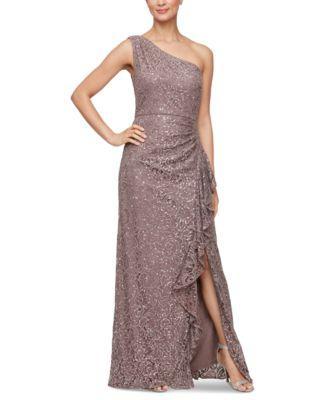 Alex Evenings Womens One-Shoulder Sequin Lace Sleeveless Gown Product Image