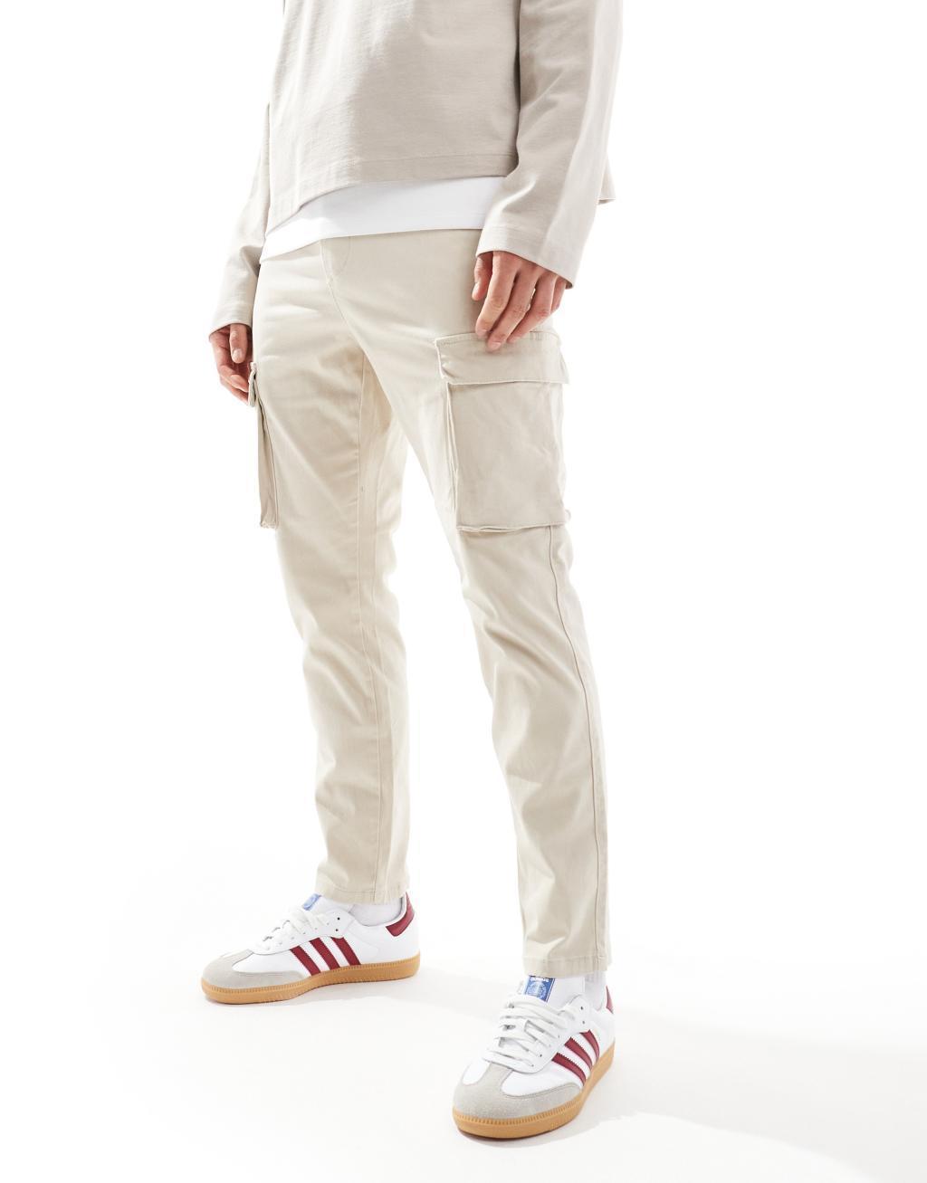 ONLY & SONS tapered fit cargo pants in stone Product Image