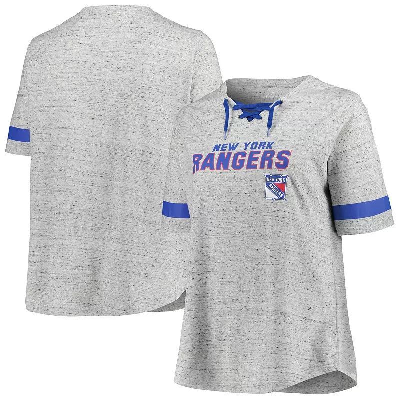 Womens Fanatics Branded Heather Gray New York Rangers Plus Size Lace-Up T-Shirt Product Image