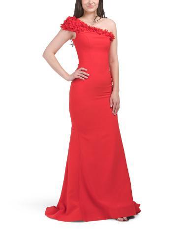 Floral Applique One Shoulder Gown for Women | Polyester/Spandex Product Image