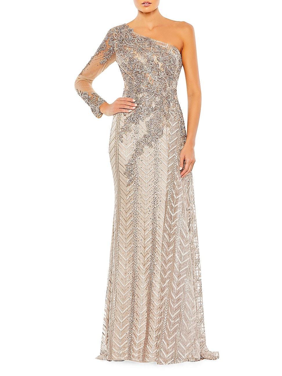 Mac Duggal Embellished Long Sleeve One-Shoulder Gown Product Image