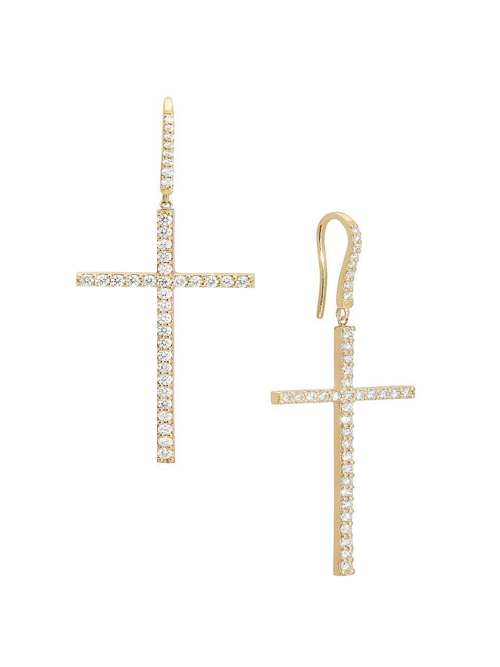 Womens Flawless 14K Yellow Gold & Diamond Cross Linear Earrings Product Image