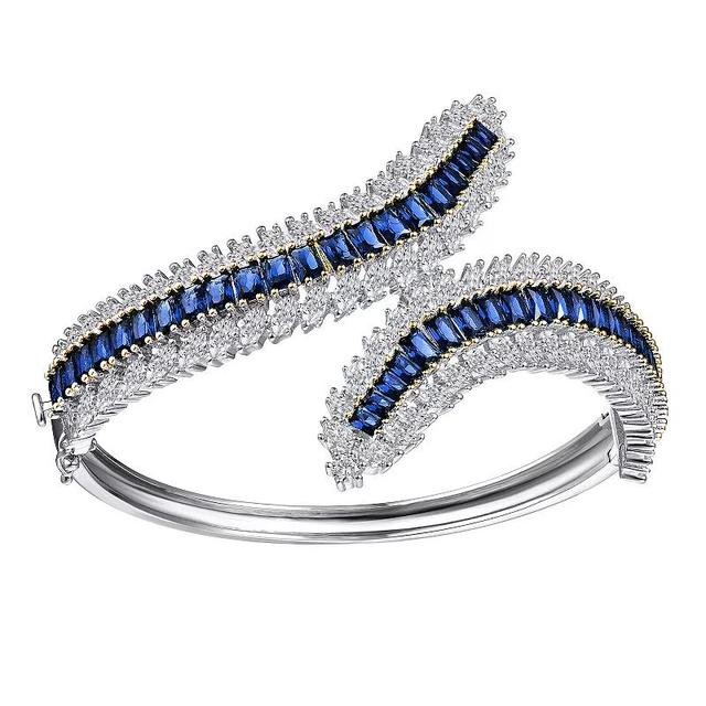 Sterling Silver Cubic Zirconia Wide Bangle Bracelet, Womens Blue Product Image