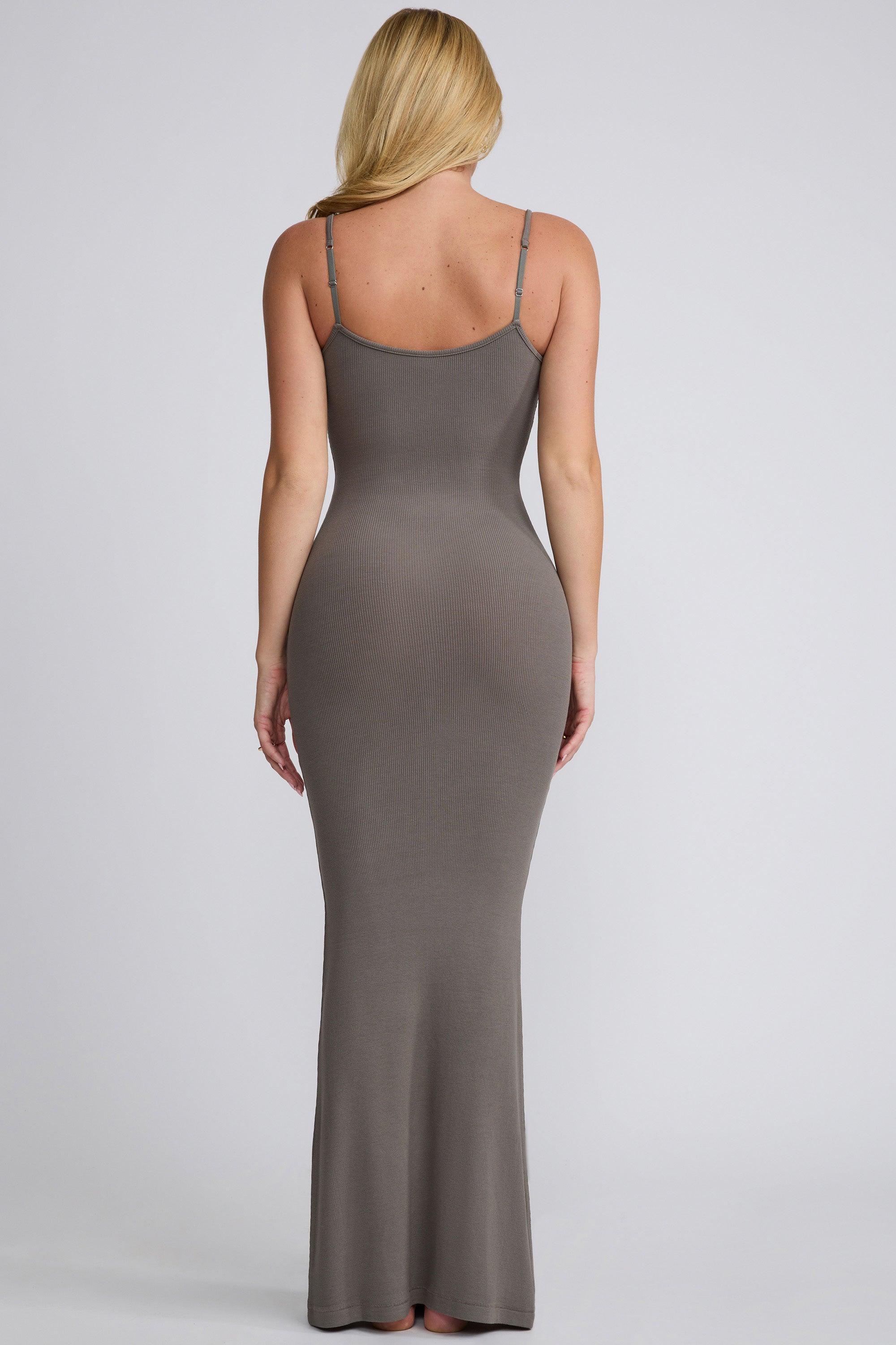 Ribbed Modal Square Neck Maxi Dress in Grey Female Product Image