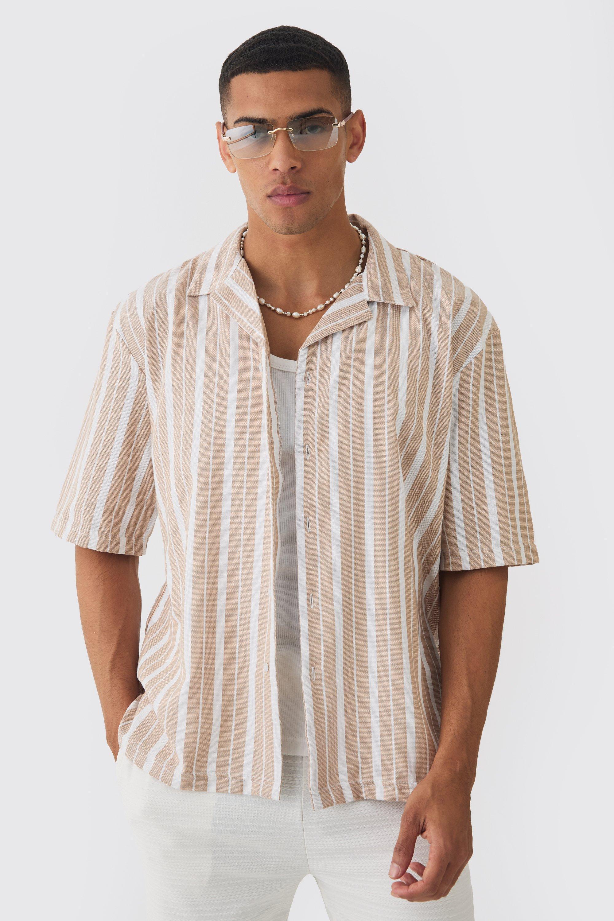 Oversized Revere Stripe Shirt | boohooMAN USA Product Image