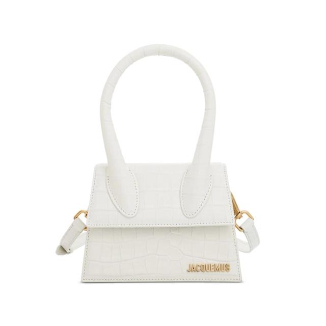 JACQUEMUS Le Chiquito Moyen Croc Embossed Leather Bag In White Product Image