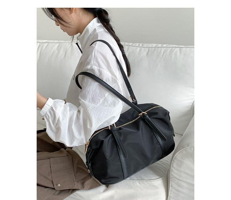 Faux Leather Panel Nylon Tote Bag Product Image