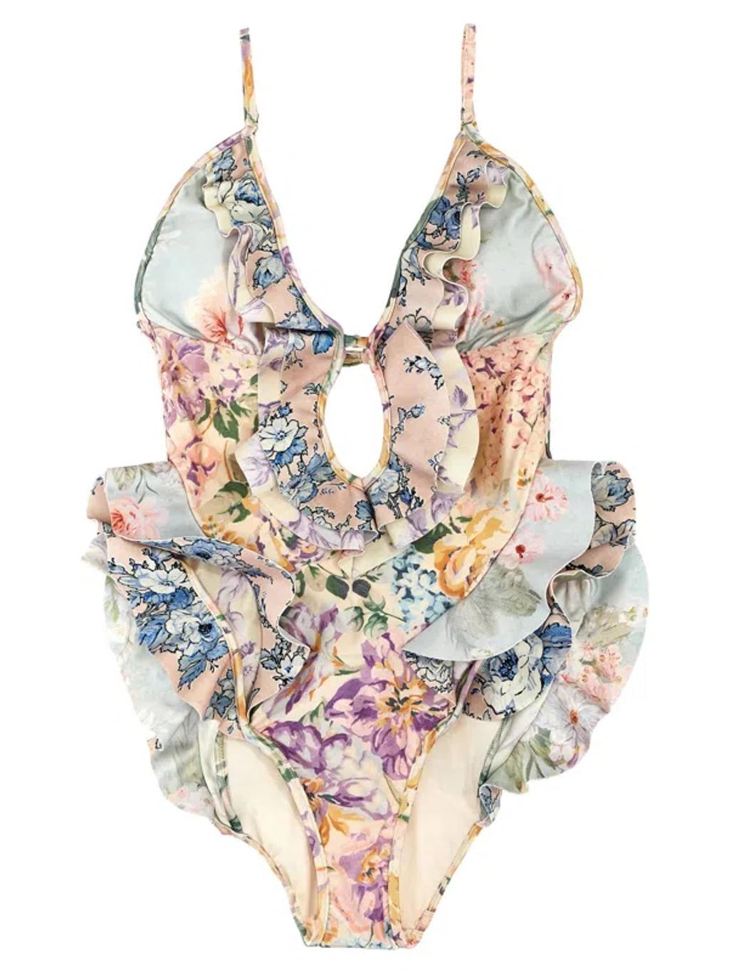 Floral Printed One Piece Swimsuit In Multicolor Product Image