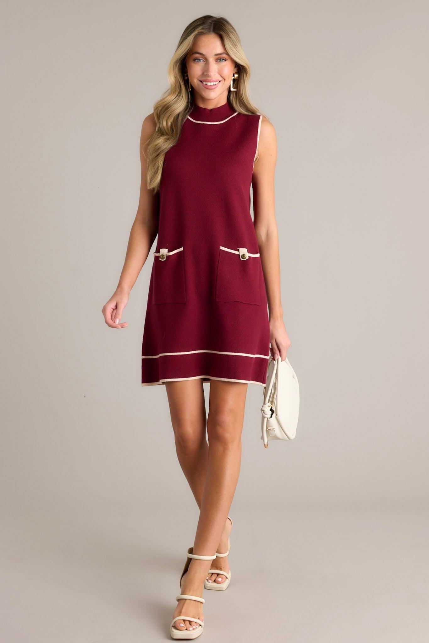 Timeless Tapestry Burgundy Sleeveless Mini Dress Product Image