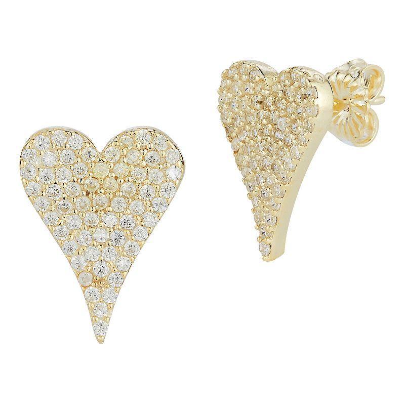 Sunkissed Sterling Cubic Zirconia Pave Dagger Heart Stud Earrings, Womens, Gold Tone Product Image