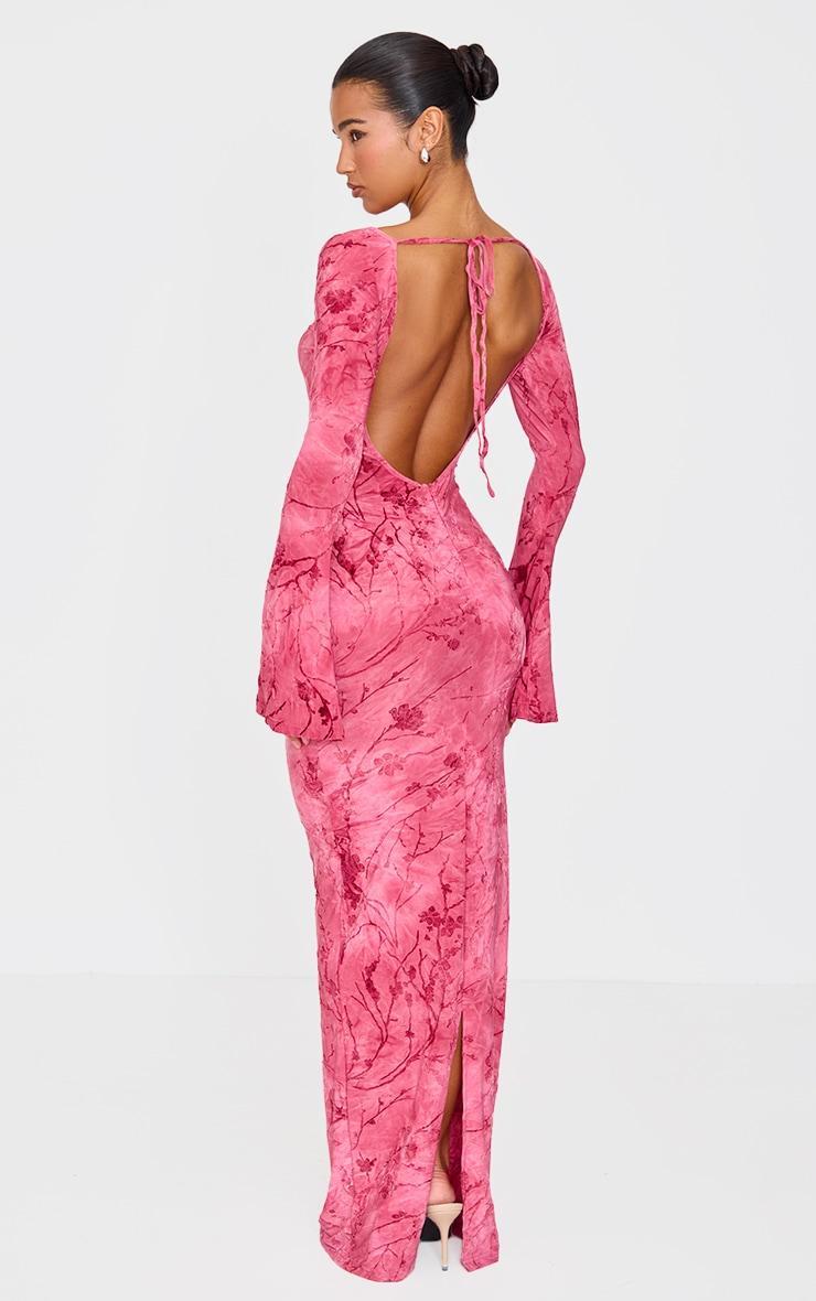 Pink Floral Devore Long Sleeve Maxi Dress Product Image