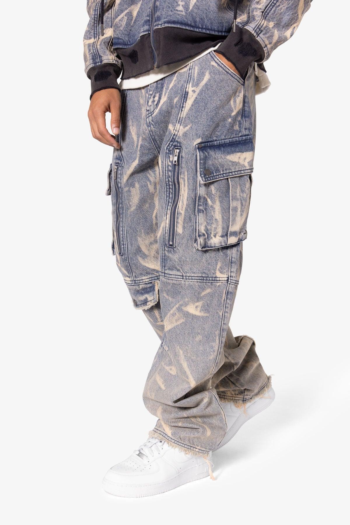 Ultra Baggy Rippled Denim Cargo Pants - Blue Product Image