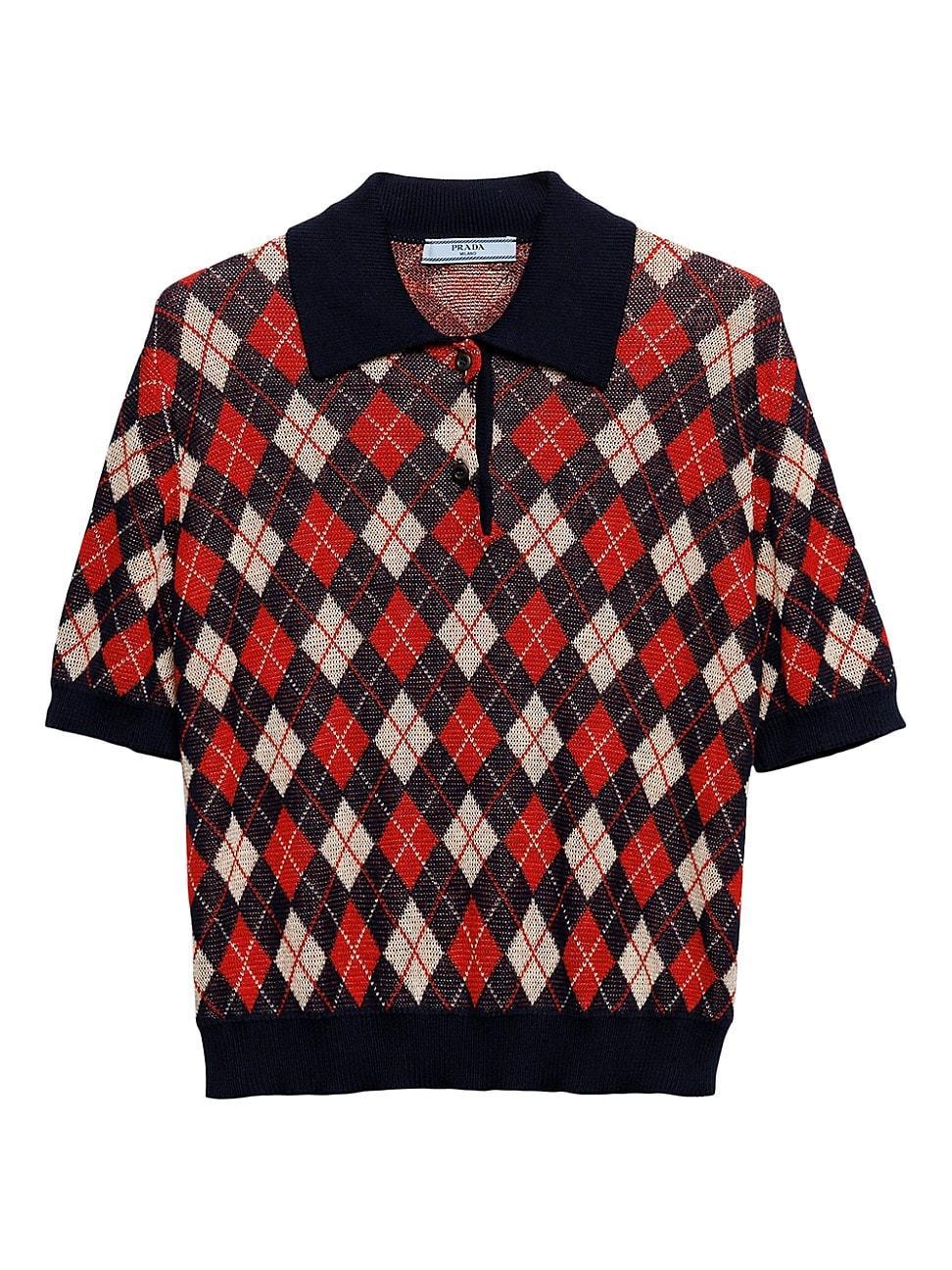 Womens Argyle Knit Cotton Polo Shirt product image