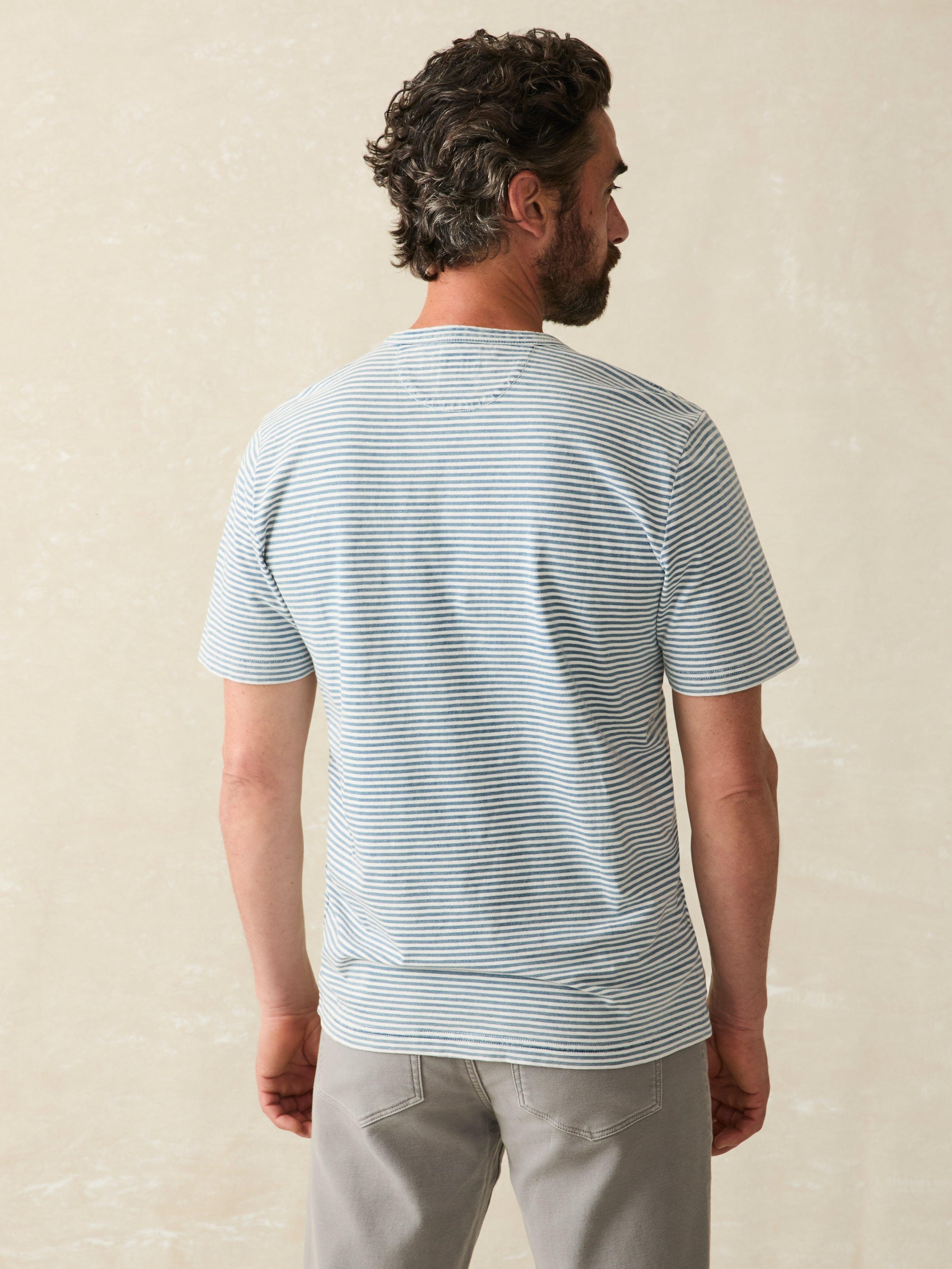 Short-Sleeve Indigo Pocket Tee - Azure Stream Stripe Male Product Image