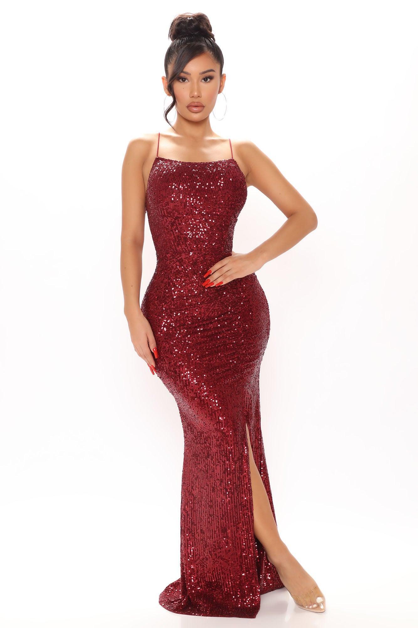 Highlight Sequin Maxi Dress - Burgundy Product Image