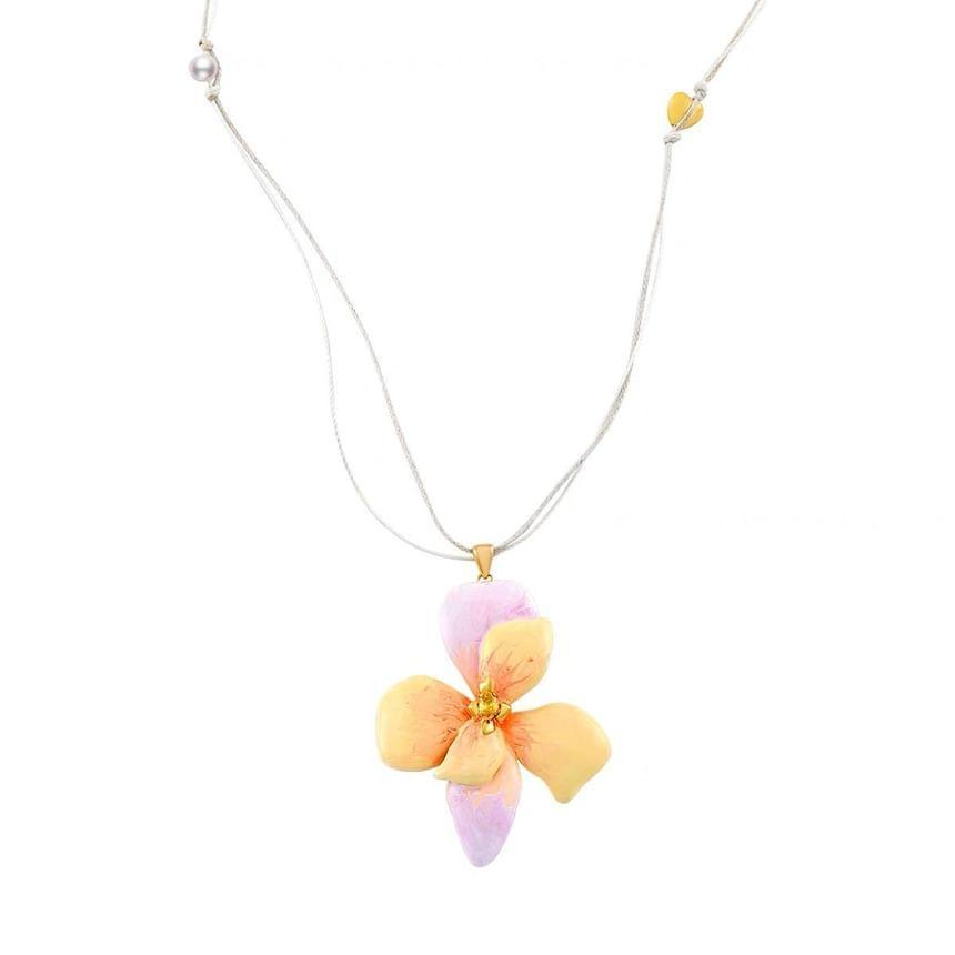 Floral Pendant Faux Pearl Cord Necklace Product Image