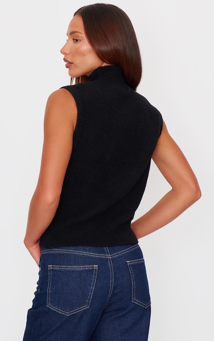 Black Soft Knit High Neck Sweater Vest Product Image