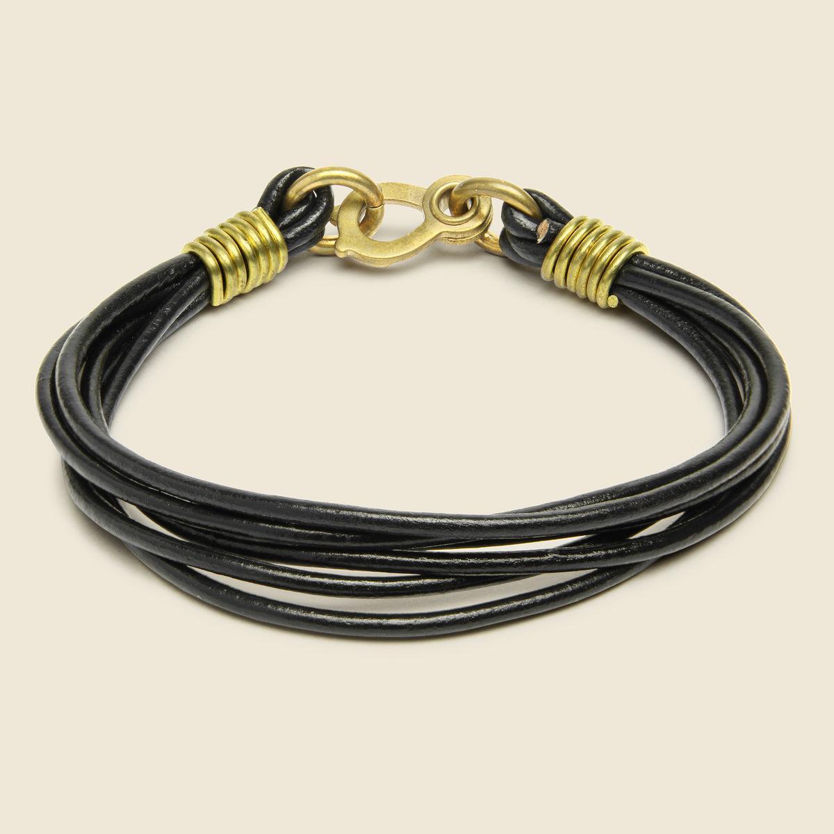 Leather Strand Bracelet -  Brass/Black Leather Product Image