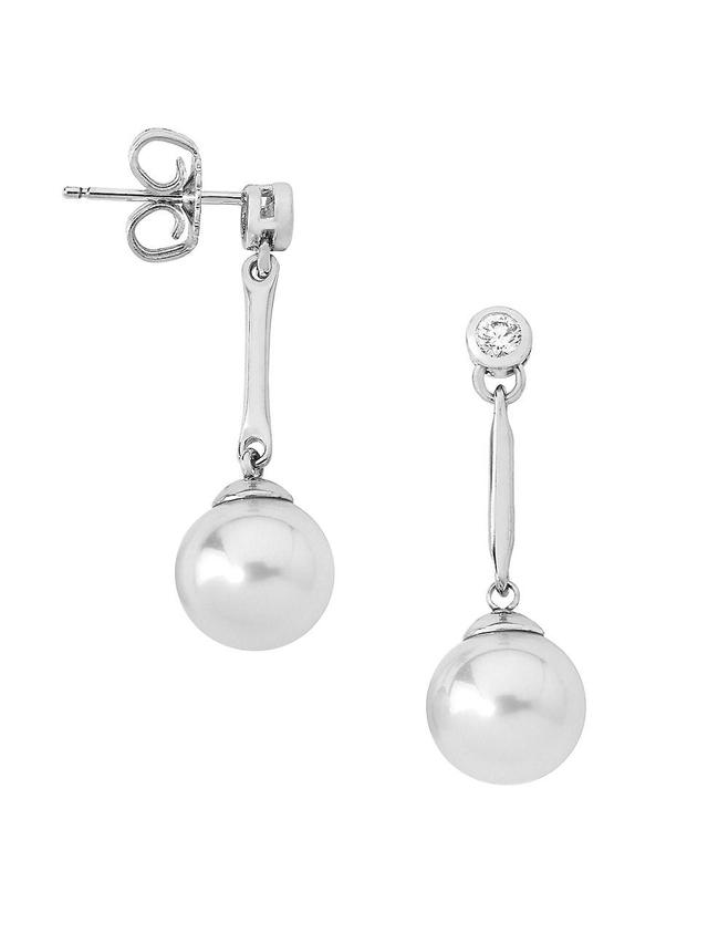 Womens Selene Rhodium-Plated Silver, Faux Pearl & Cubic Zirconia Dangle Drop Earrings Product Image