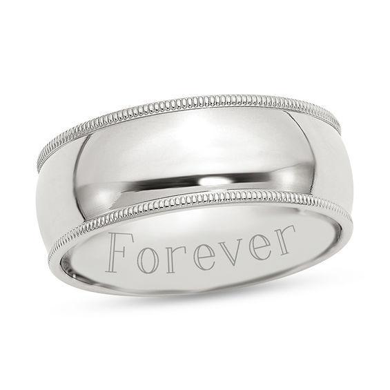 Ladies' 8.0mm Milgrain Edge Comfort-Fit Engravable Wedding Band in Sterling Silver (1 Line) Product Image