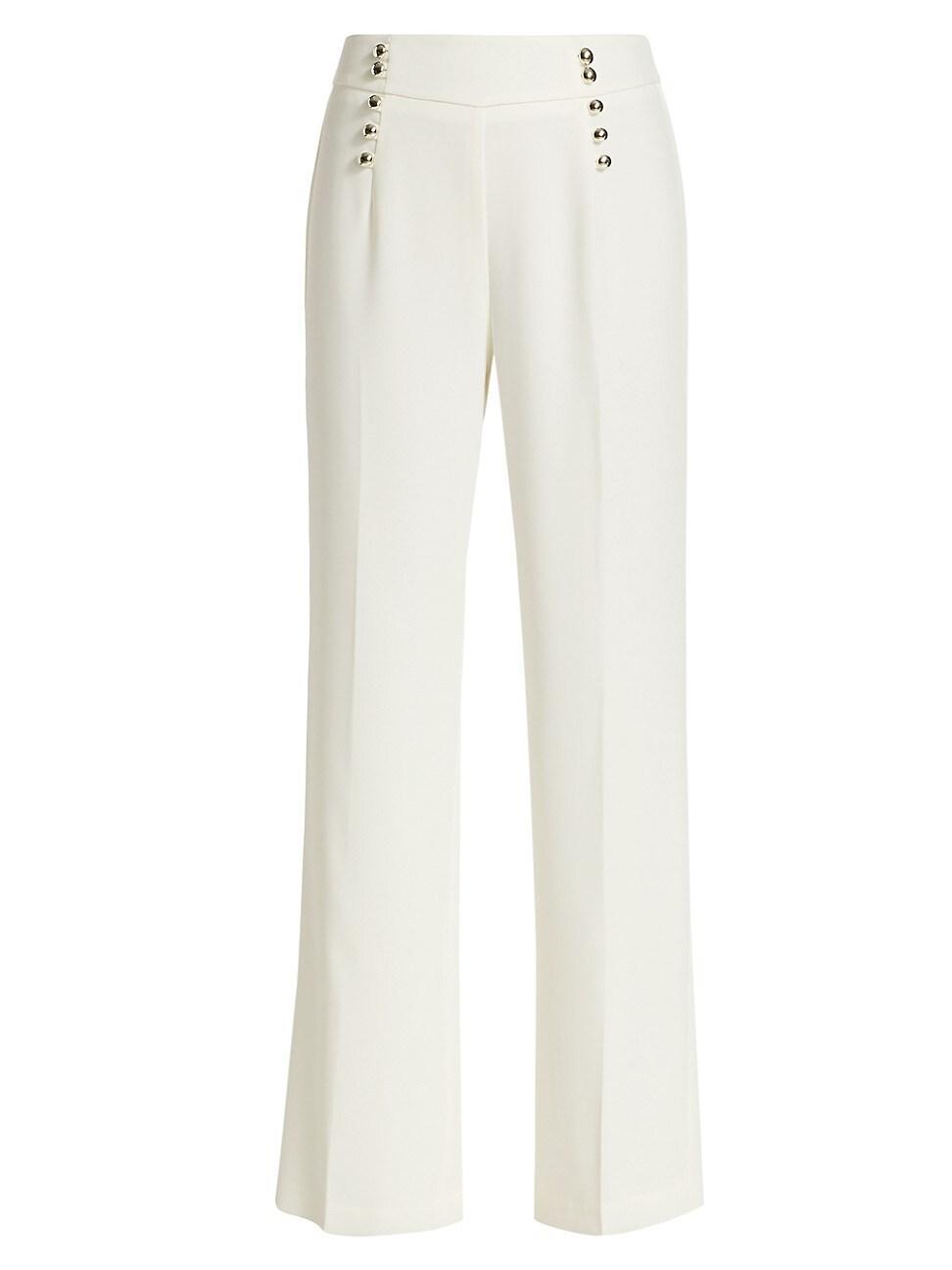 Womens Button-Embellished Crepe Straight-Leg Trousers product image