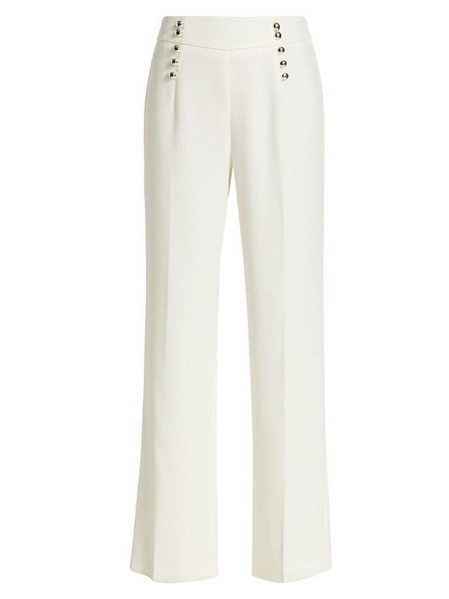 Womens Button-Embellished Crepe Straight-Leg Trousers Product Image