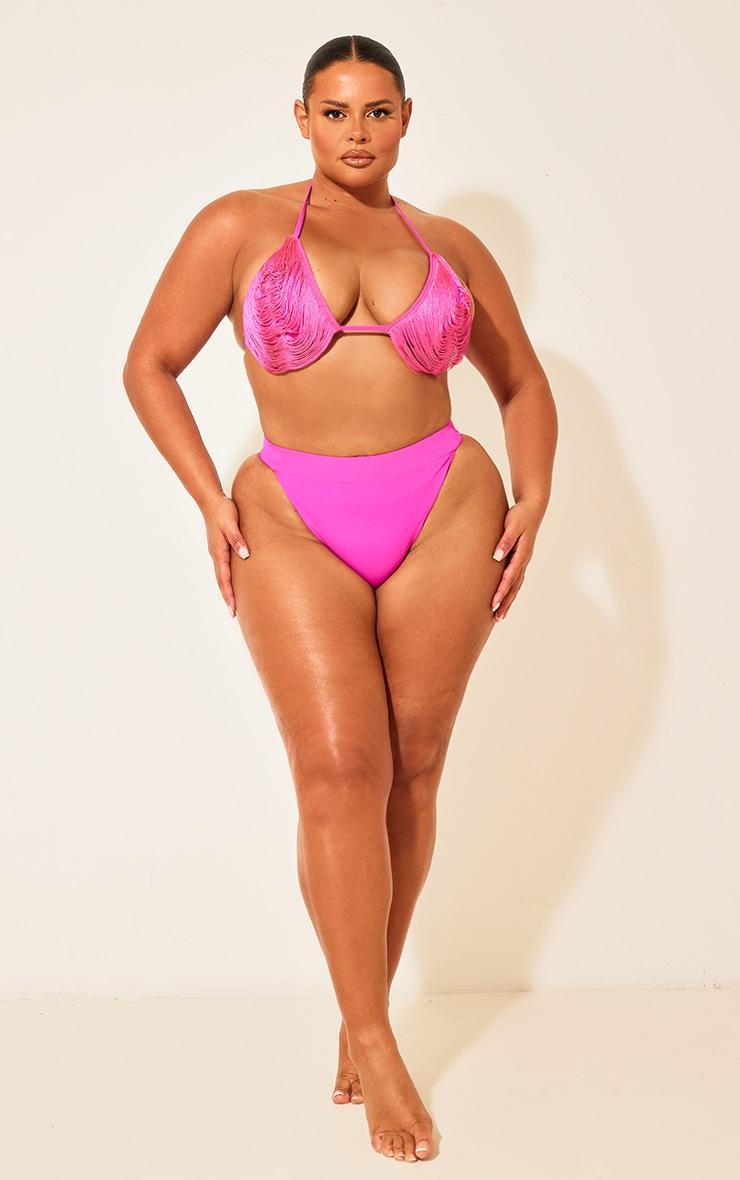 Plus Hot Pink High Leg Bikini Bottoms Product Image