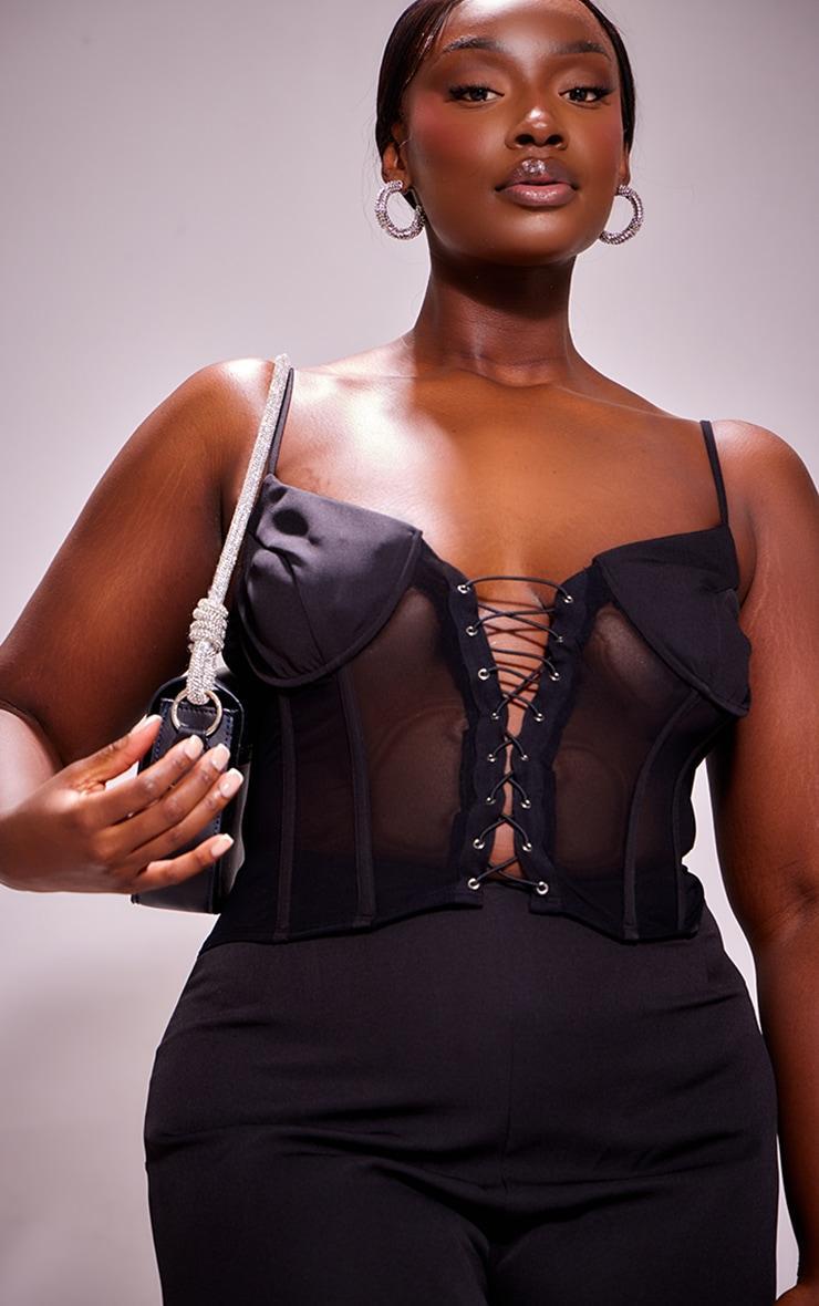 Plus Black Lace Corset Detail Jumpsuit Product Image