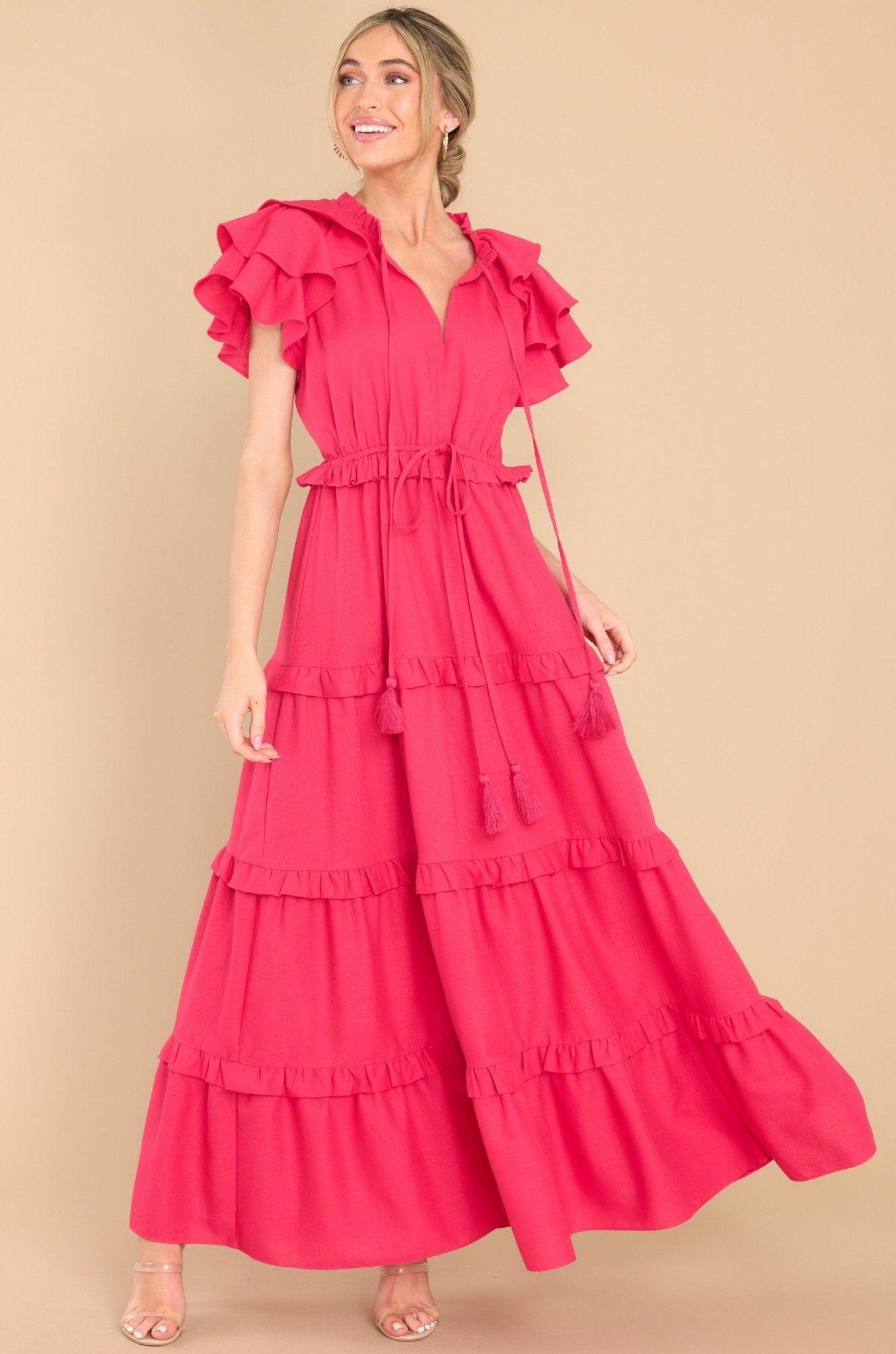 Aura Ruffle Some Feathers Lipstick Maxi Dress Pink Product Image