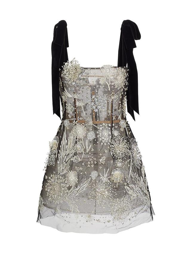 Womens Crystal Dandelion Mesh Mini Cocktail Dress Product Image