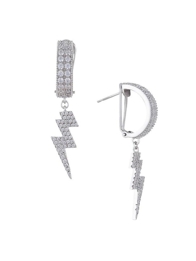 Womens 18K White Gold-Plated & Cubic Zirconia Lightning Bolt Drop Earrings Product Image