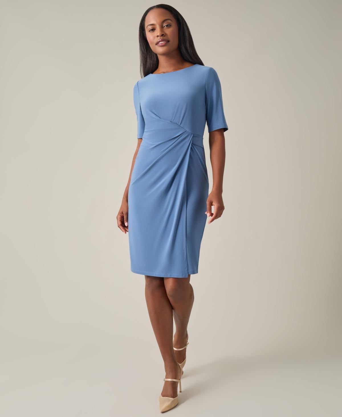 Kasper Womens Solid Pleat-Front Elbow-Sleeve Dress Product Image