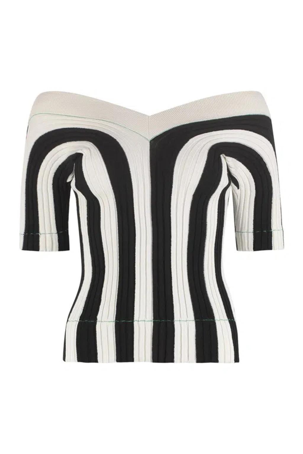 Ribbed Striped Linen-blend Top In White Product Image