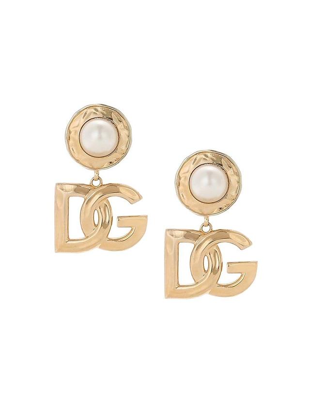 Womens Goldtone & Imitation Pearl Monogram Drop Earrings Product Image