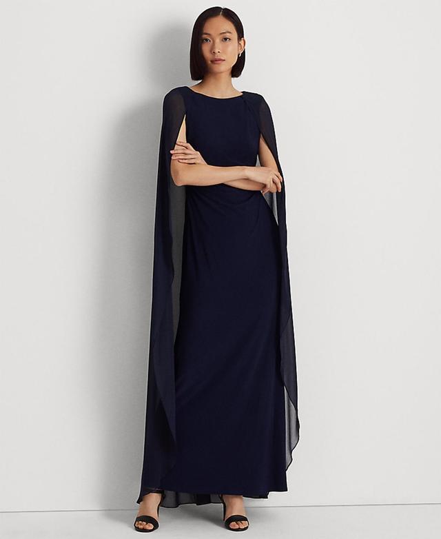 Lauren Ralph Lauren Womens Georgette-Cape Jersey Gown Product Image