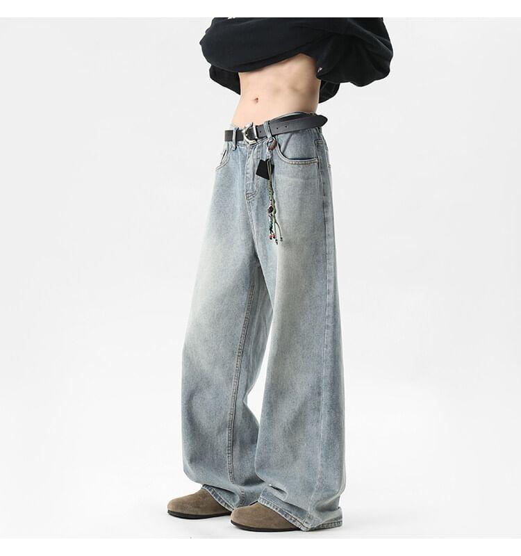 Mid Rise Washed Wide Leg Jeans Product Image