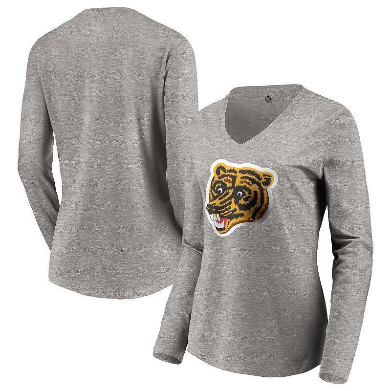 Womens Heather Gray Boston Bruins Special Edition Primary Logo V-Neck Long Sleeve T-Shirt Product Image