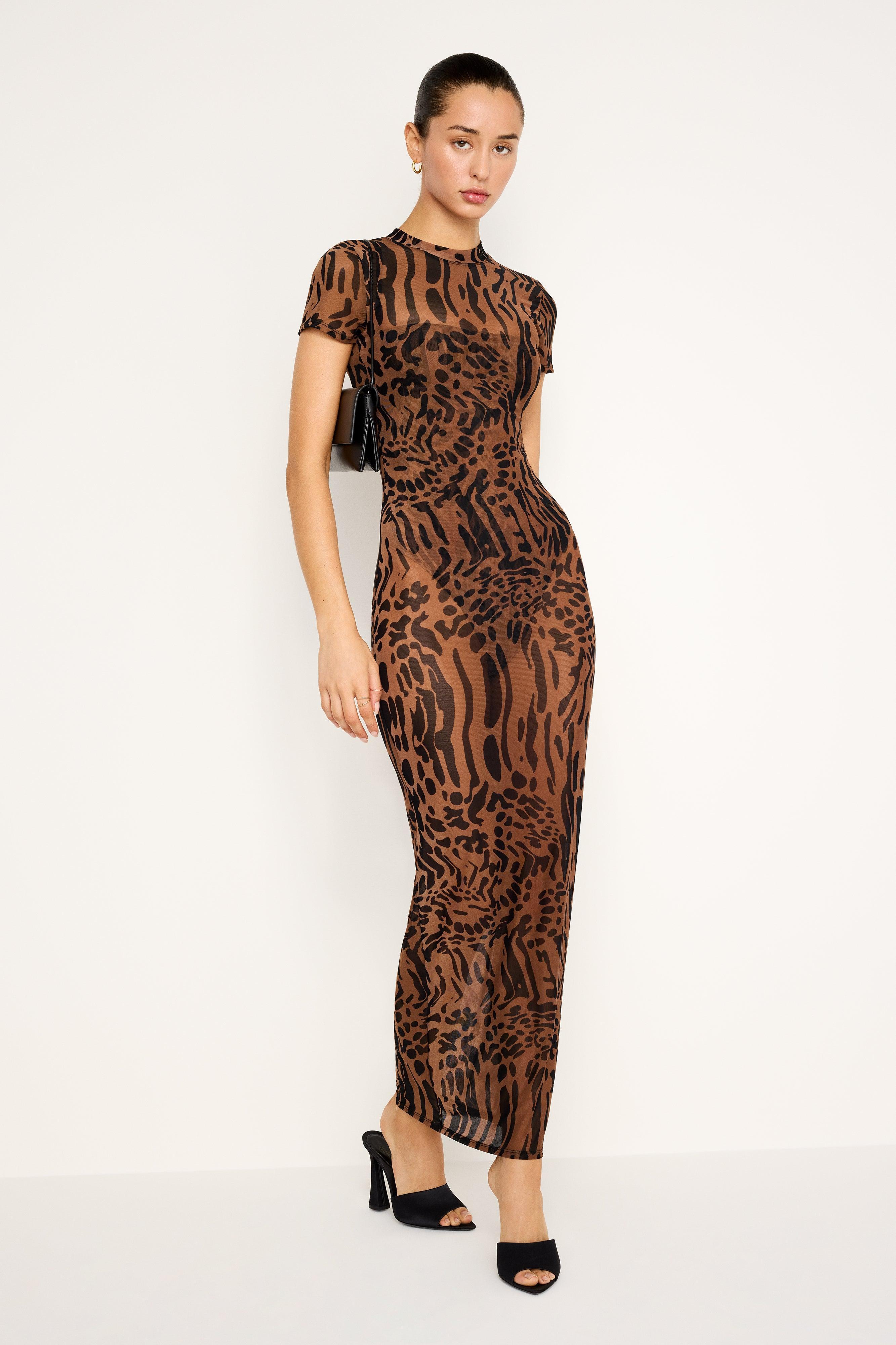 MESH TEE MAXI DRESS | WARPED LEOPARD004 product image