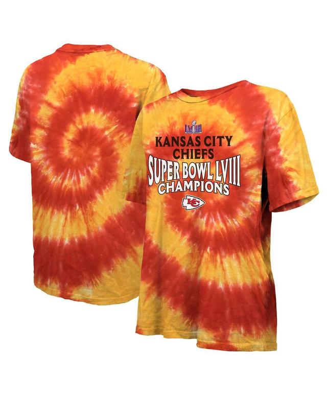 Womens Majestic Threads /Gold Kansas City Chiefs Super Bowl LVIII Champions Oversized Tie-Dye T-Shirt Product Image