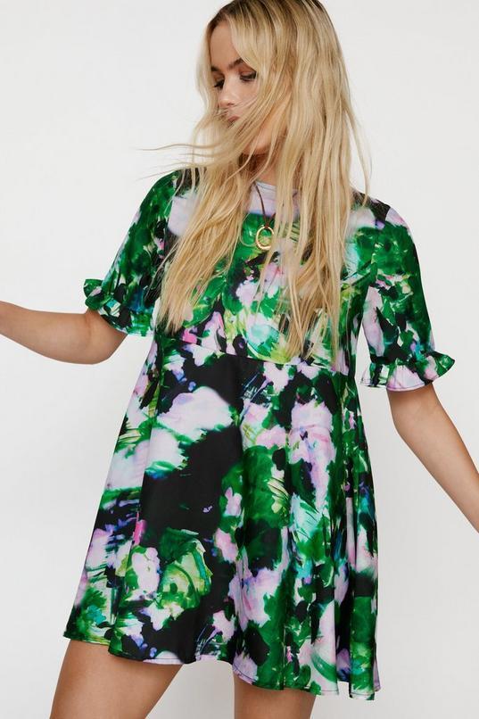 Printed Frill Smock Mini Dress Product Image