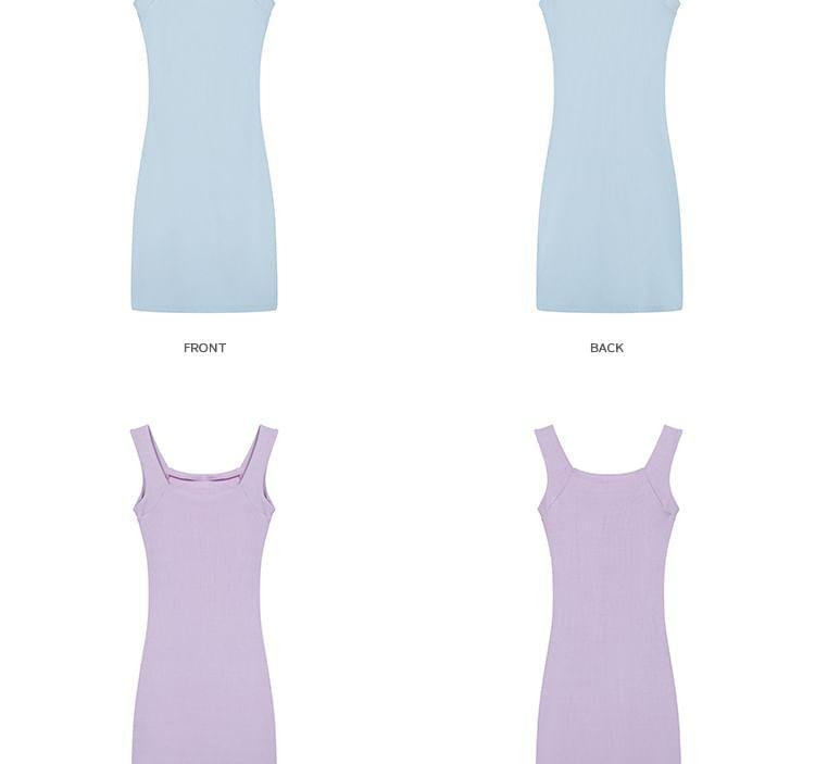 Sleeveless Square Neck Plain Mini Bodycon Dress Product Image