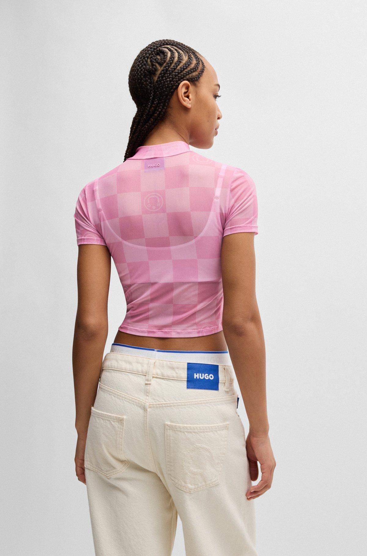 Cropped top in logo-print stretch mesh Product Image