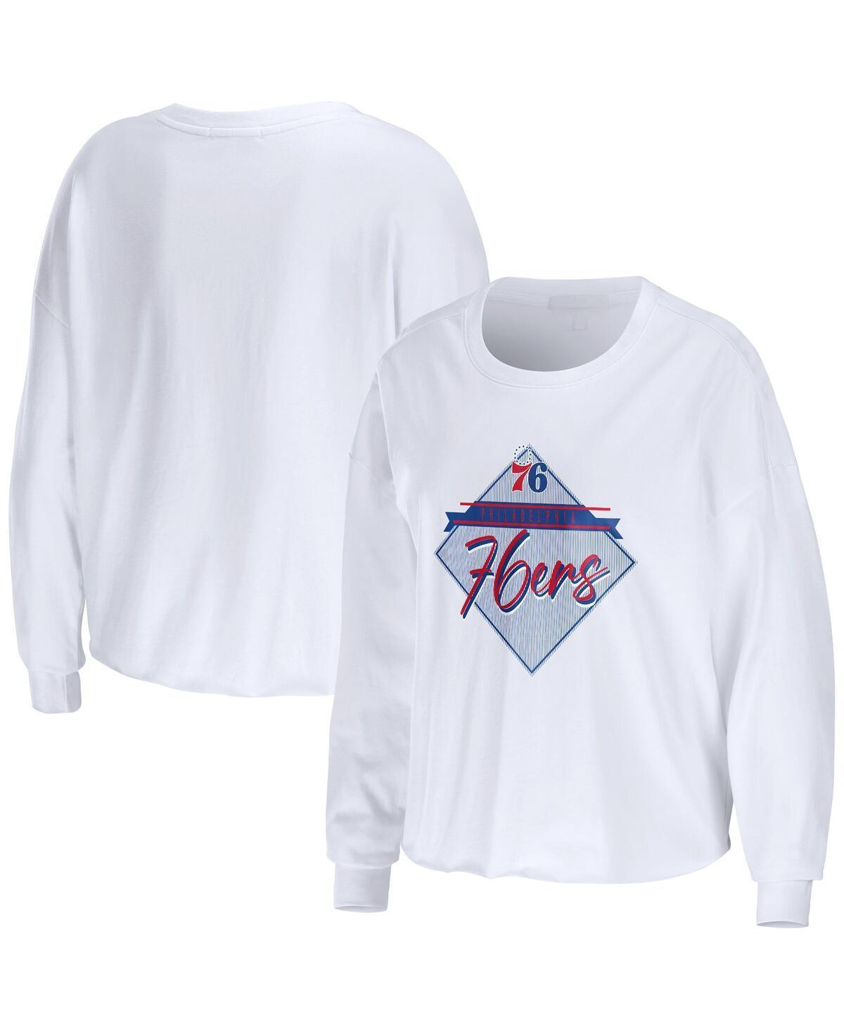 Womens WEAR by Erin Andrews White Philadelphia 76ers Cropped Long Sleeve T-Shirt Product Image