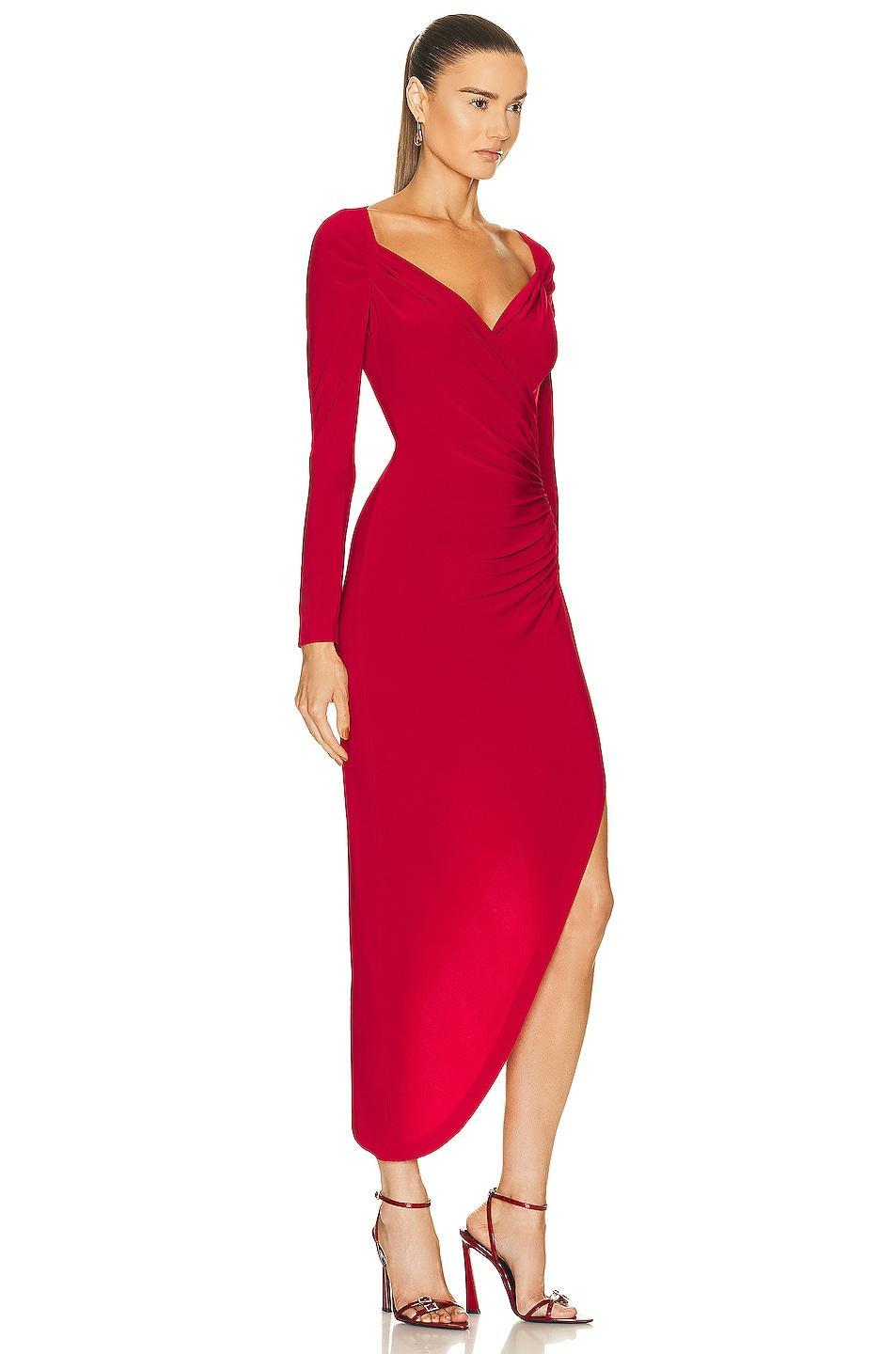 Norma Kamali Long Sleeve Sweetheart Side Drape Gown Red. (also in L, XS). Product Image