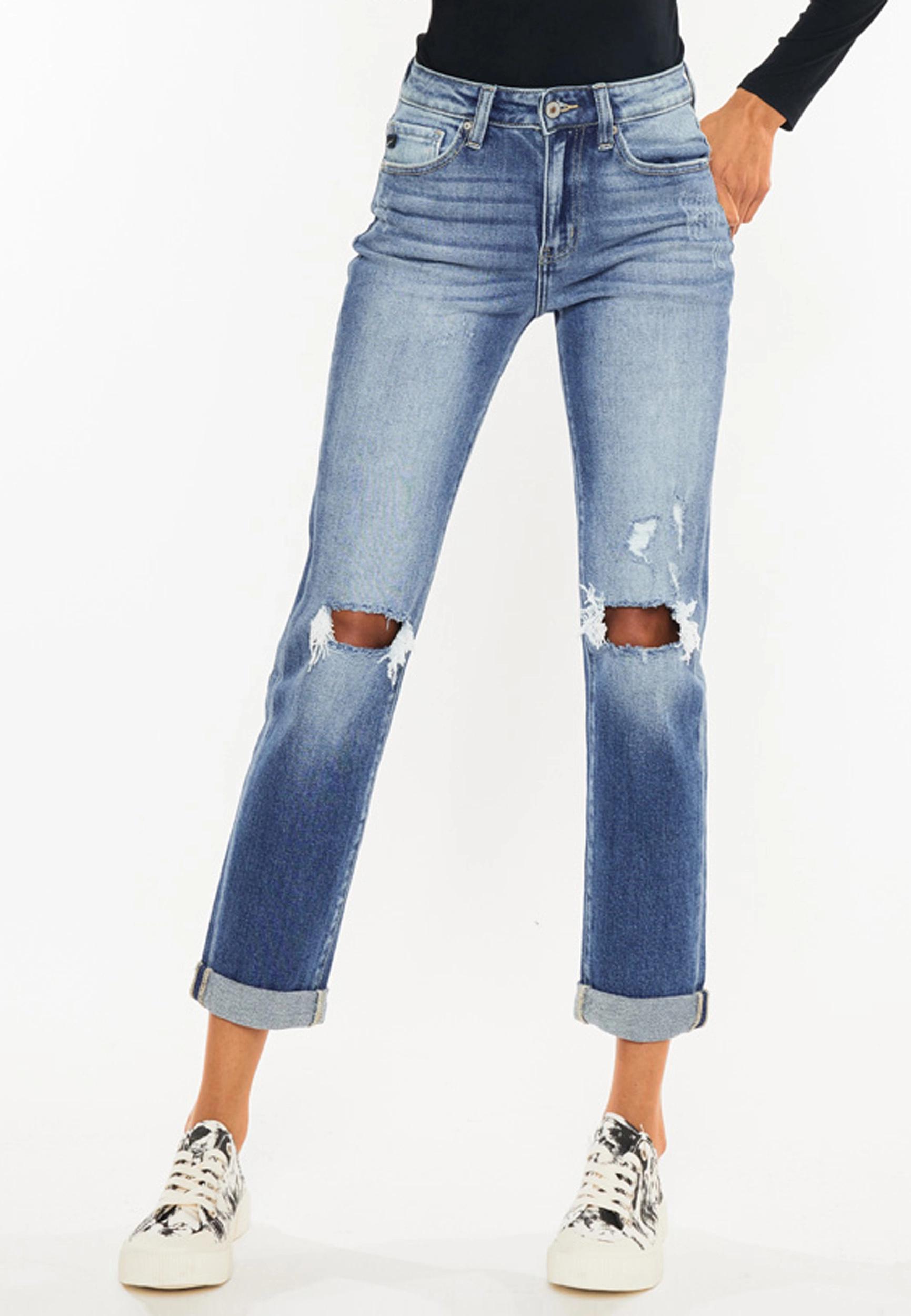 Kancan Kancan Womens High Rise Open Ripped Slim Straight Jeans Blue Size 27 - Maurices product image