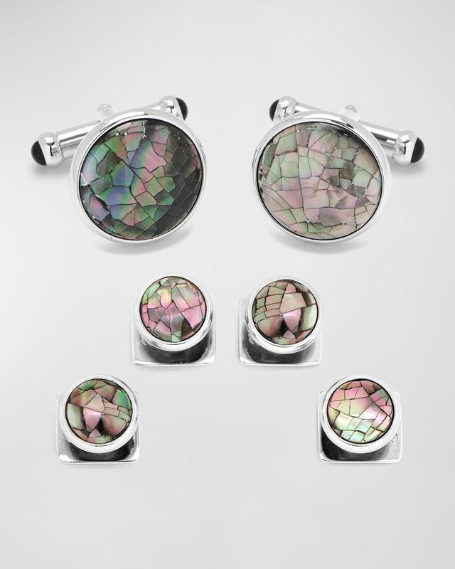 Mens Mosaic Smoke Mother-of-Pearl Cuff Link Stud Set Product Image