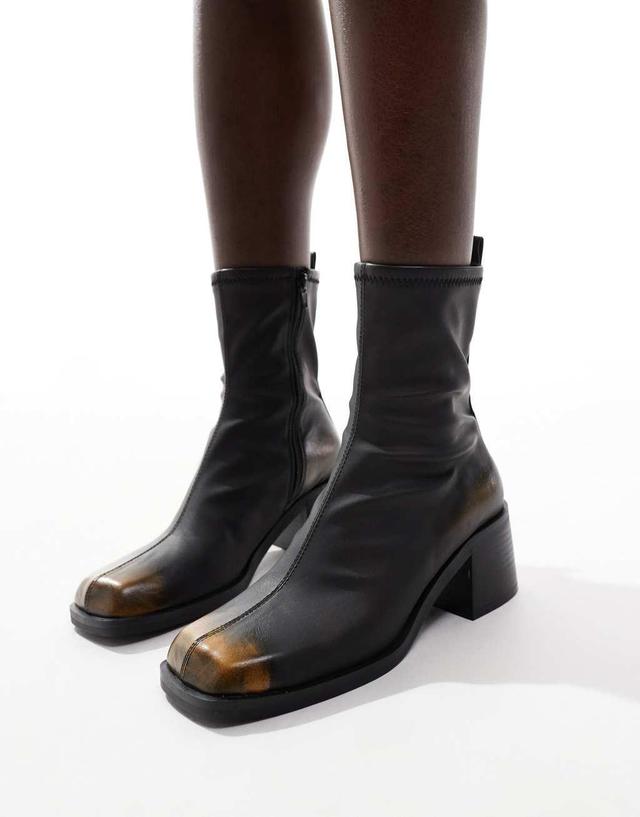 ASOS DESIGN Ranger smart mid-heel boots in brown burnish Product Image